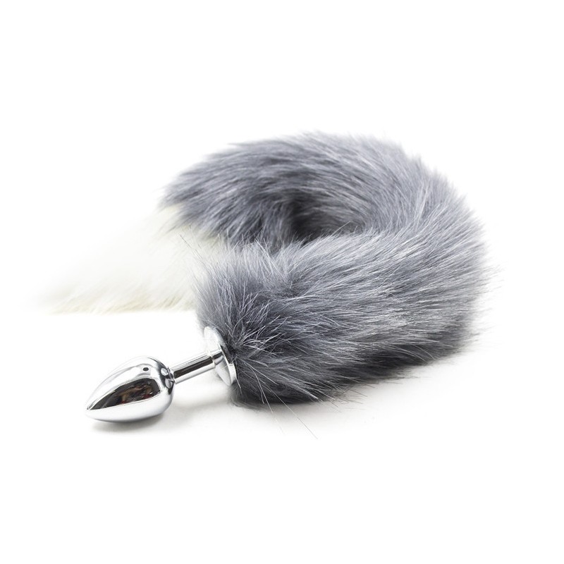 Fox Tail Metal Anal Plug - Gray &amp; White Tail