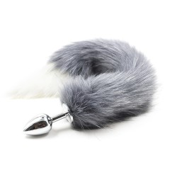 Fox Tail Metal Anal Plug - Gray &amp; White Tail