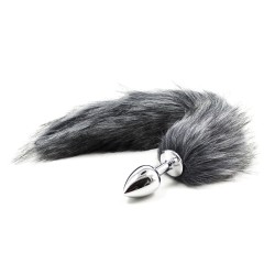 Fox Tail Metal Anal Plug - Gray &amp; White Tail