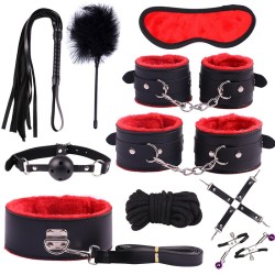 Double Color Plush Bondage Kit - 10 Pcs