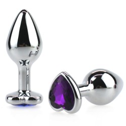 Heart Jeweled Stainless Steel Butt Plug - Silver