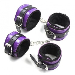 Purple And Black Fur Lined Bondage Kit 8 Piece