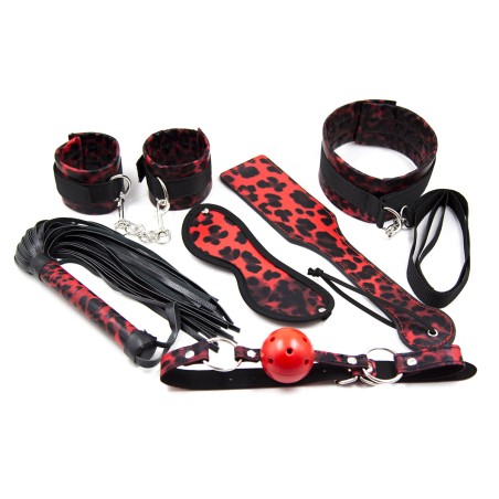 Red Leopard Line Bondage Kit - 6 Pcs