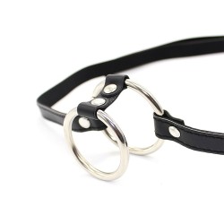 Bondage Boutique Double Ring Steel Cock Ring With Strap