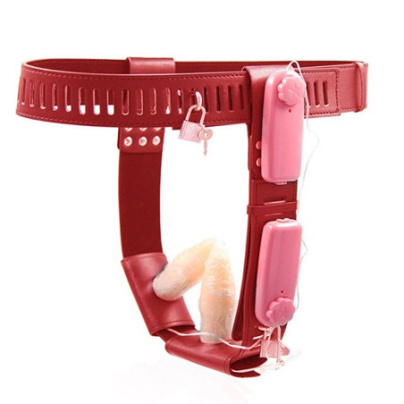 Female Chastity Belt With Double Vibration Plug