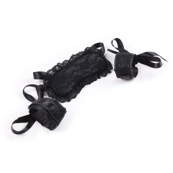 Lace Blindfold &amp; Cuffs Fetish Play Kit - 2 Pcs