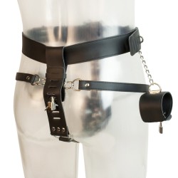 Leather Male Chastity Belt With Cuffs