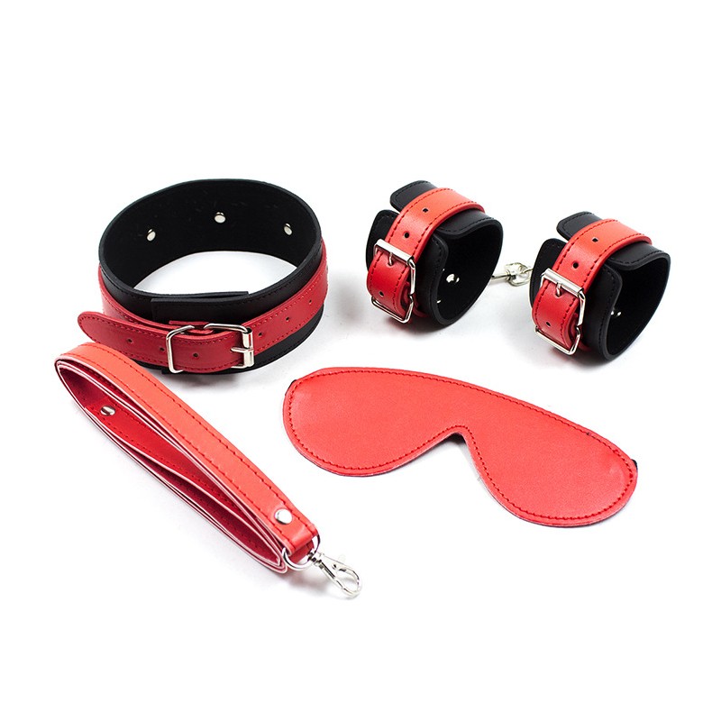 Black And Red Faux Leather Restraint Kit - 3 Piece