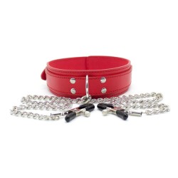 D Ring Bondage Collar With Nipple Clamp