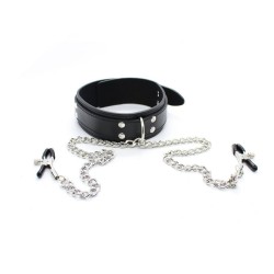 D Ring Bondage Collar With Nipple Clamp