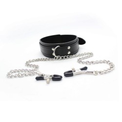 D Ring Bondage Collar With Nipple Clamp