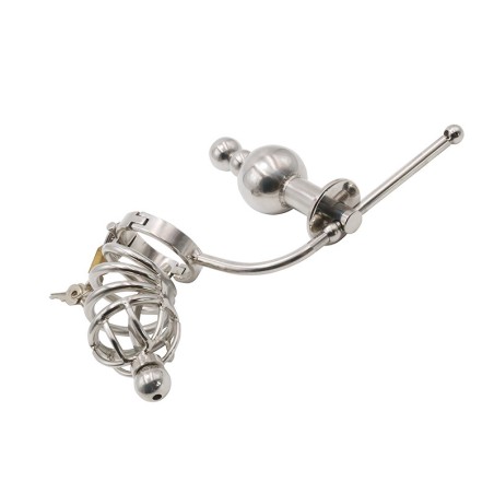 Chastity Cage Urethral Tube With Anal Plug