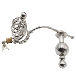 Chastity Cage Urethral Tube With Anal Plug