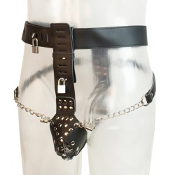 Leather Male Chastity Belt with Removable Butt Plug