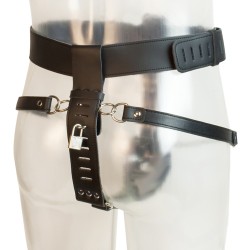 Leather Male Chastity Belt with Removable Butt Plug