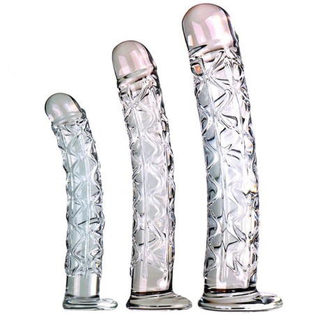 Ribbed Crystal Glass Realistic Dildo