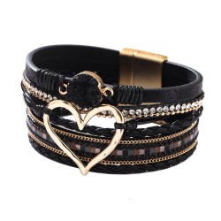 Heart Shape and Rhinestone PU Bracelet