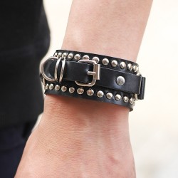 Rivet Wide Cuff Leather Bracelet