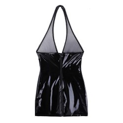 Sexy Haltered Deep-v Neck Patent Leather Night Dress