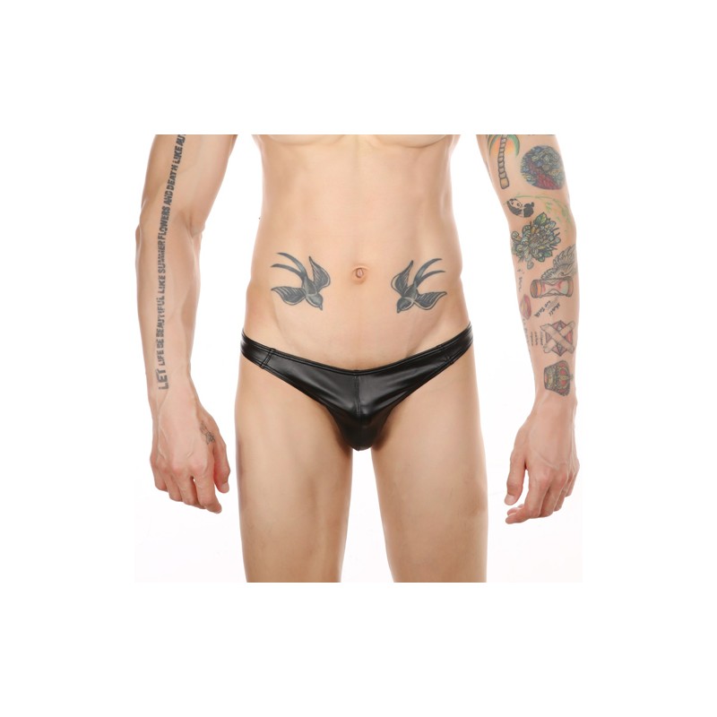 Pure Black Faux Leather Low Waist Panty