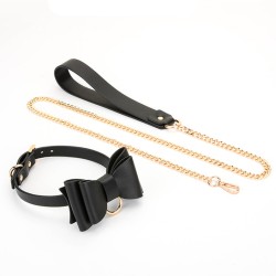 Bow-Knot Choker Punk Hauling Chain PU Leather Collar