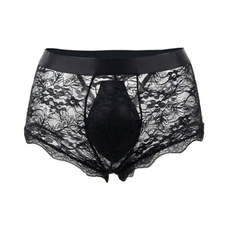 Men Transparent Lace Back Bandaged Boxers