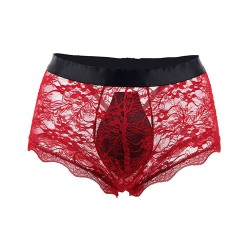 Men Transparent Lace Back Bandaged Boxers