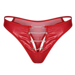 Strong Men Front Chain Pantent Leather Dancing Panty