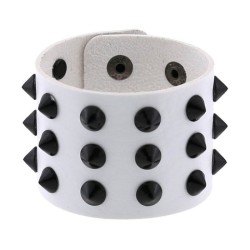 Three-row leather studded wide bracelet