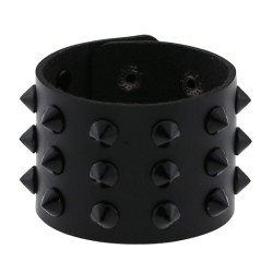 Three-row leather studded wide bracelet
