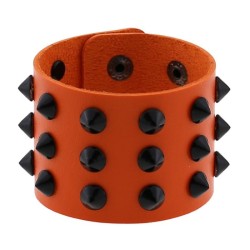 Three-row leather studded wide bracelet