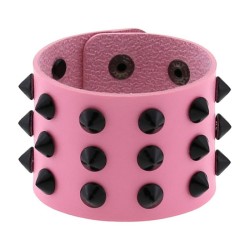 Three-row leather studded wide bracelet