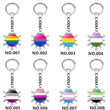 D707 Rainbow Gay Pride Flag Key chain Snow Pendant Key Ring