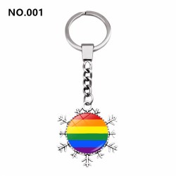 D707 Rainbow Gay Pride Flag Key chain Snow Pendant Key Ring