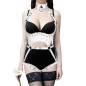 High Neck Leather Bustier With Buckled Garter Waist Belt