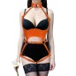 High Neck Leather Bustier With Buckled Garter Waist Belt