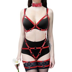 Cupless Leather Bra Body Harness With Garter Collar