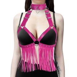 Heart Collar Riveted Bra Harness With Belt Tassel