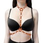 Plus Cut-Out Ring Linked Bra Chain Spliced With Faux Leather