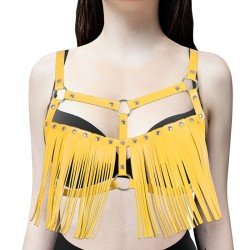 Women's Leather Body Chest Harness Belt Fringe Tassel