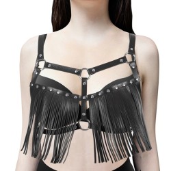 Women's Leather Body Chest Harness Belt Fringe Tassel