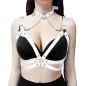 Metal Heart Leather Collar Spliced With Bra Harness