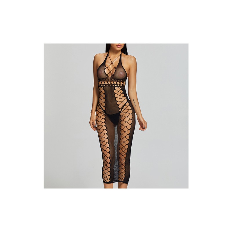 Alluring Hot Transparent Long Fishnet Dress