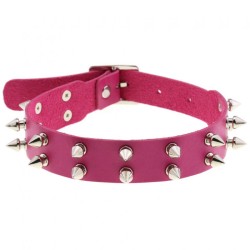 Double Row Spiked Rivet Leather Collar