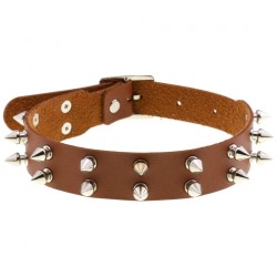 Double Row Spiked Rivet Leather Collar