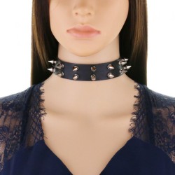Double Row Spiked Rivet Leather Collar