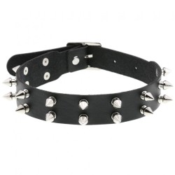 Double Row Spiked Rivet Leather Collar