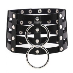 Four Rows Leather Bondage Collar