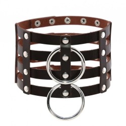 Four Rows Leather Bondage Collar