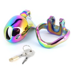 Rainbow Male Metal Chastity Cage HTV3